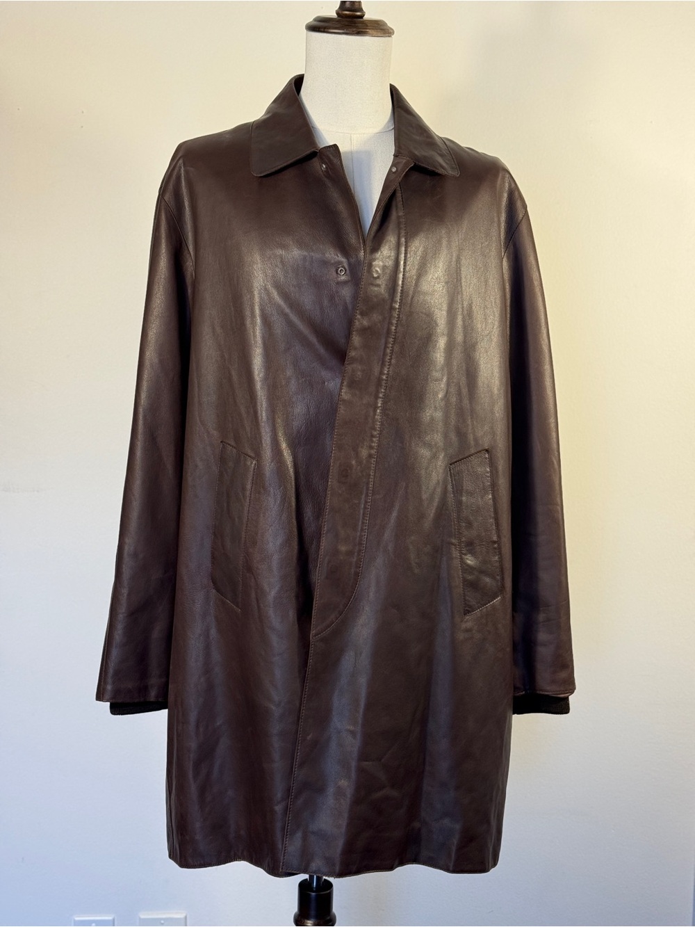 Fendi Karl Lagerfeld Era Brown Nappa Leather Coat Y2K Archive Italy XXL